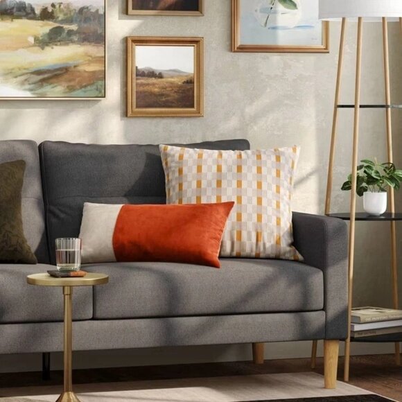 Threshold Oversized Colorblock Pieced Suede Lumbar Throw Pillow Orange/Neutral - Picture 3 of 5